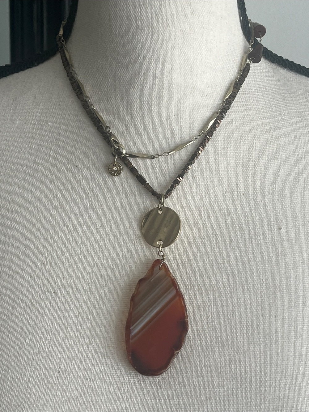 VINTAGE LYDELL OF NYC Brown Agate Pendant Necklace